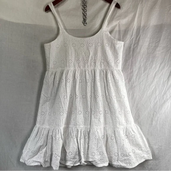 Lucky Brand Cotton Eyelet Tiered Sun Dress Womens Large White Lined Lightweight - Picture 10 of 16